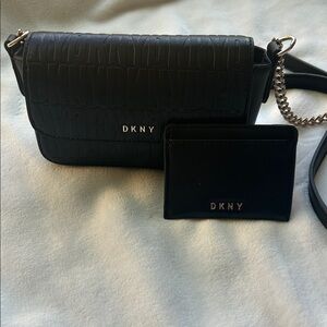 DKNY Embossed Black Crossbody Bag with Cardholder